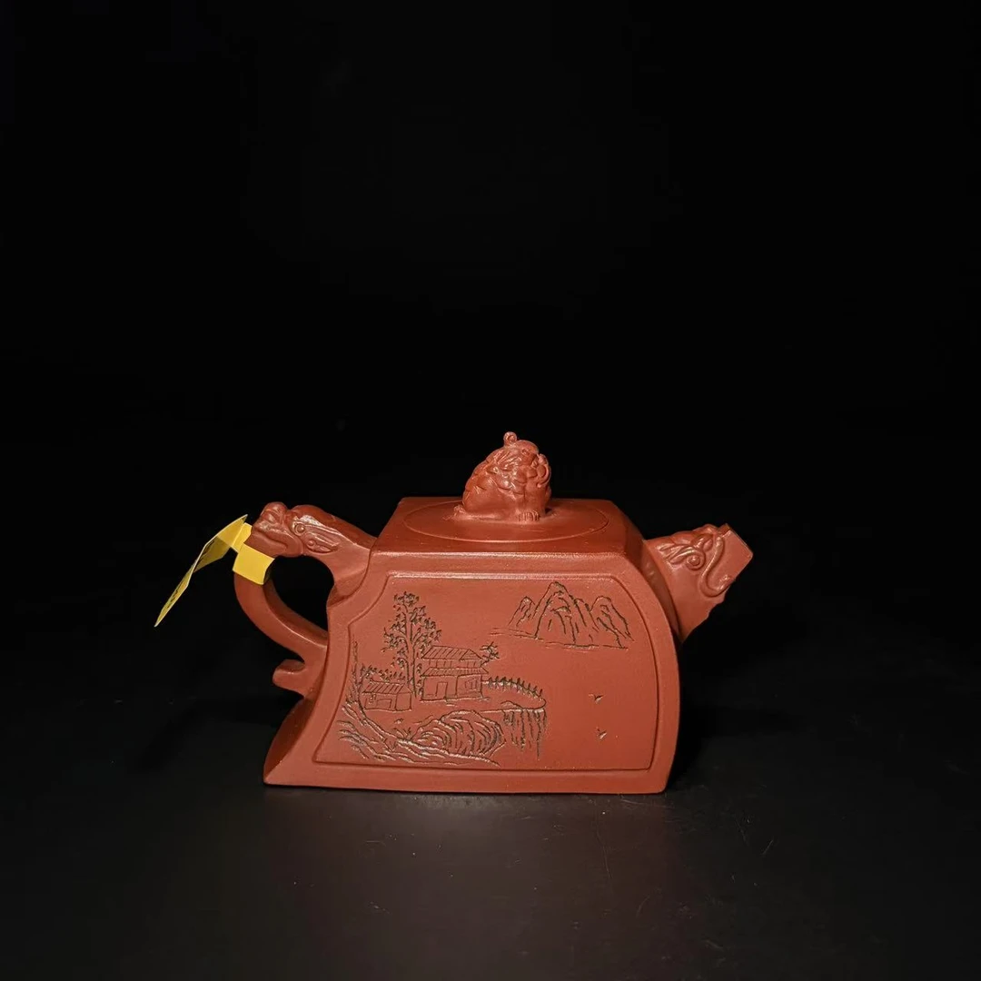 宜兴原矿红皮龙四方壶全手工