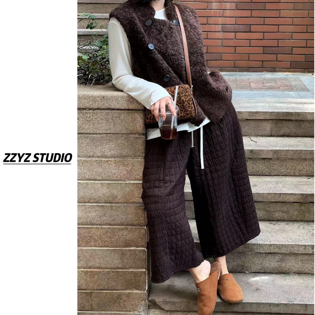 【ZZYZ】“保命暖腿裤”肌理感松紧腰八分裤菱格设计感免烫休闲裙裤