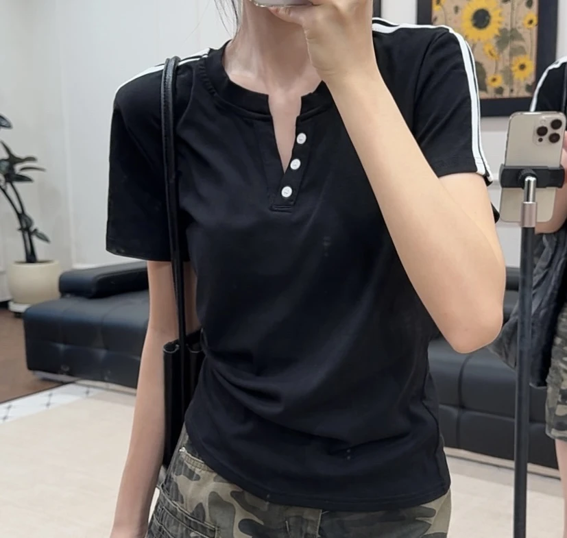 DALIANSU/大脸酥-4374  夏季撞色修身显瘦短袖T恤上衣