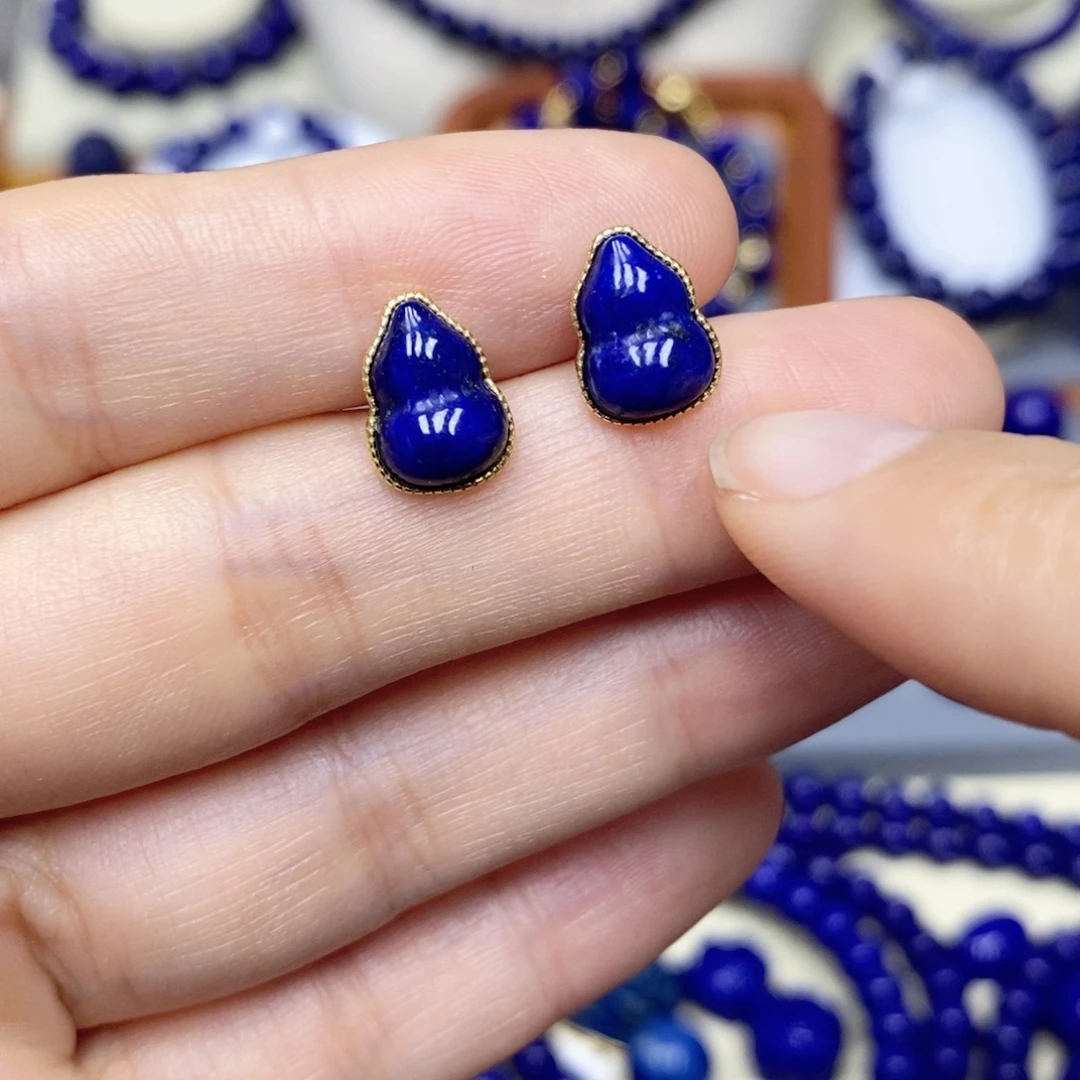 青金石银S925镀金镶嵌耳饰