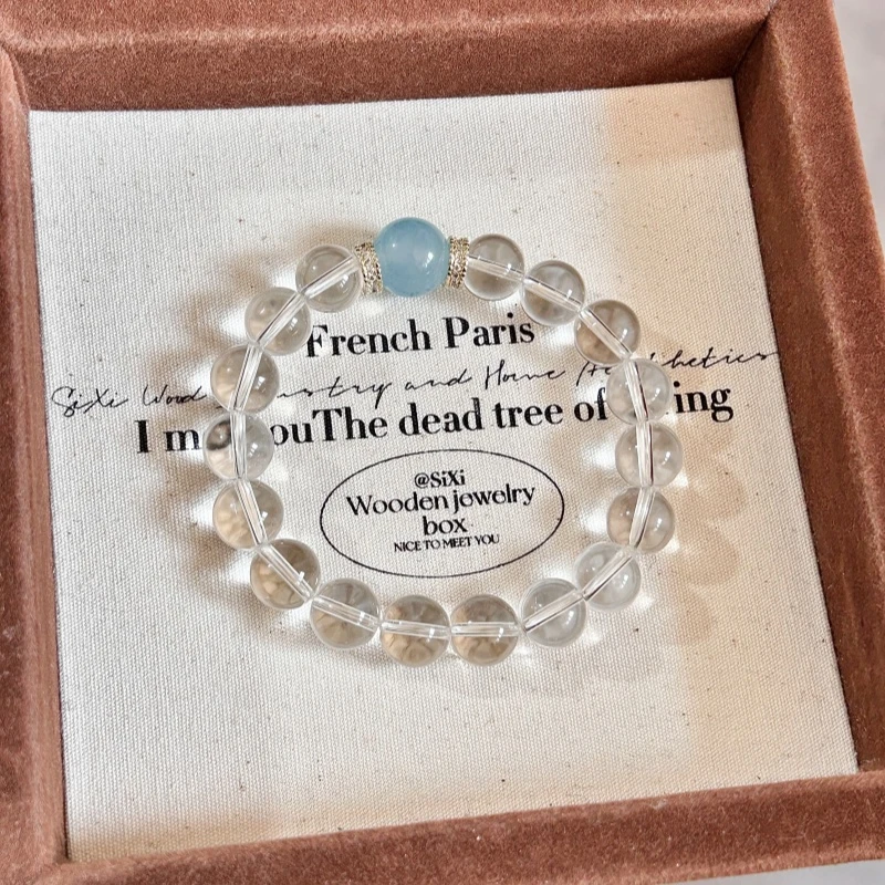 天然简约干净白水晶海蓝宝单圈手串男女款时尚手饰多样性发一