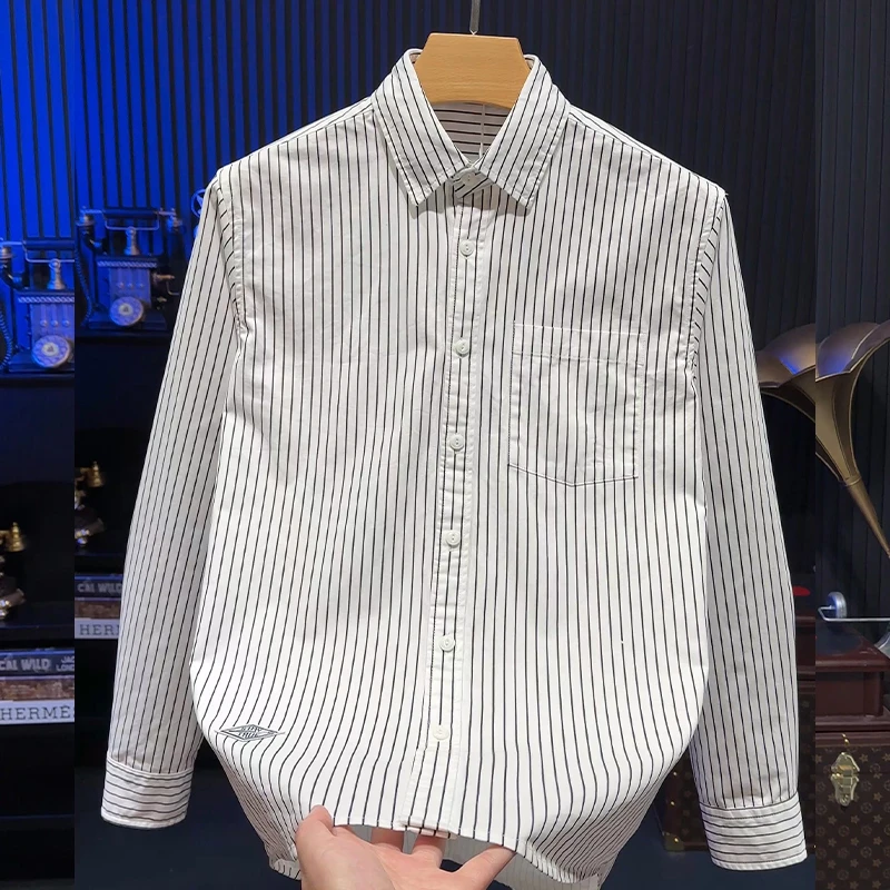 经典牛津纺轻奢条纹衬衫高端纯棉男装宽松百搭商务休闲日常寸衬衣