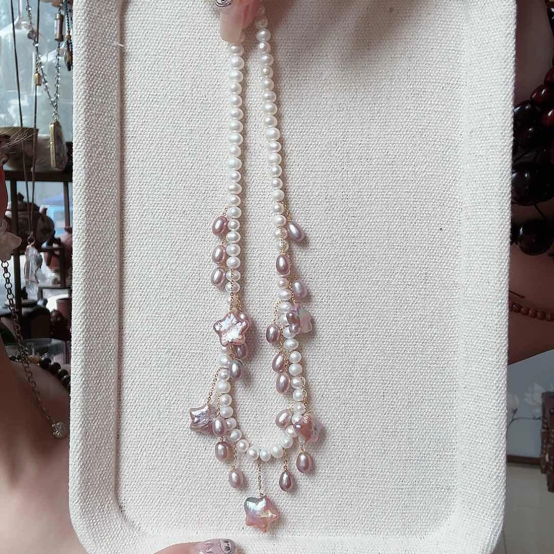 乐***鸢香榧木珍珠星星项链