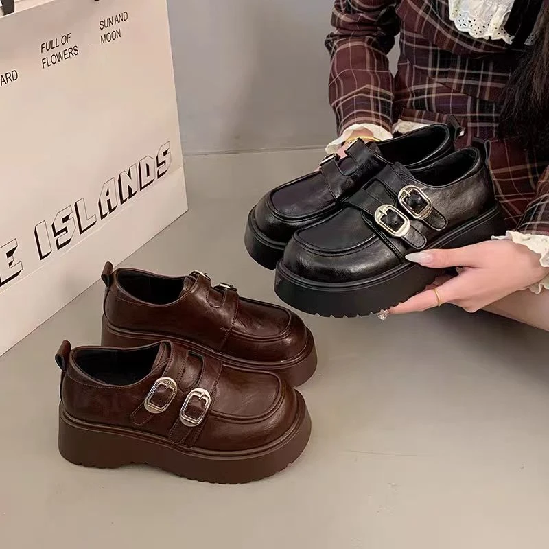 单鞋玛丽珍黑色英伦夏季纯色日系英伦风厚底乐福鞋