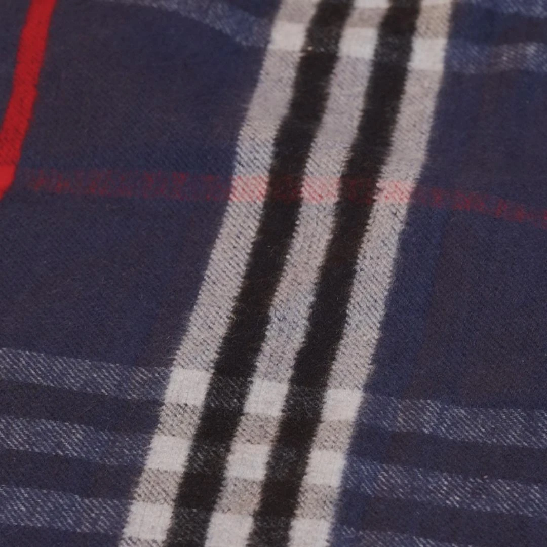 意大利织造 BRB..真丝面料藏青格纹羊绒手感双层可剥 宽135CM