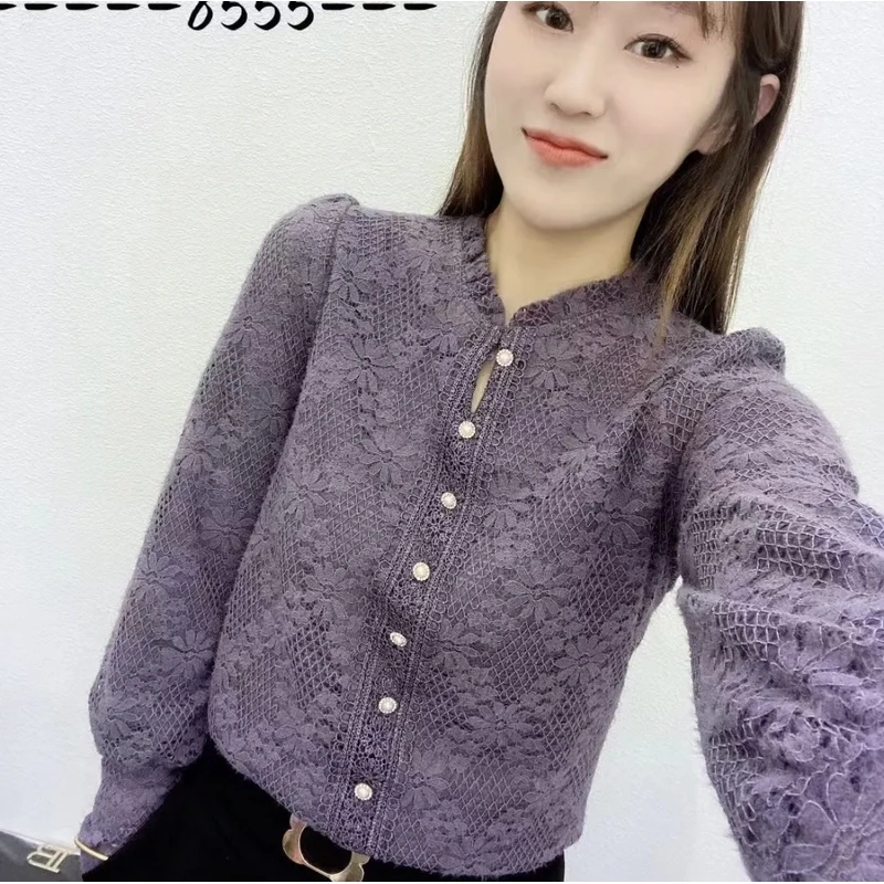 蕾丝花边领上衣！2025秋冬新款洋气减龄百搭时尚女打底衫1217