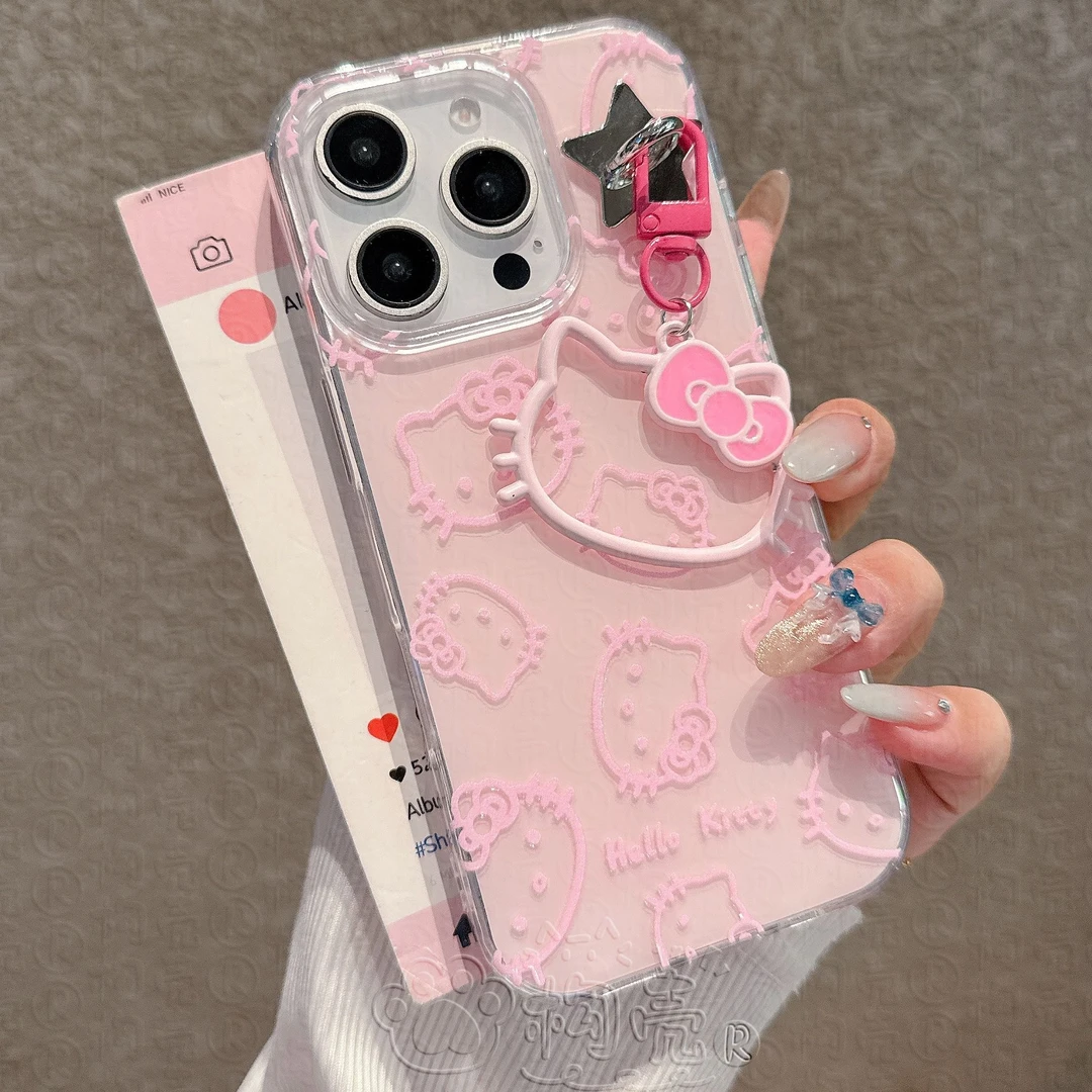 创意满屏线条KT猫适用苹果16promax手机壳华为荣耀/OPPO/vivo小米