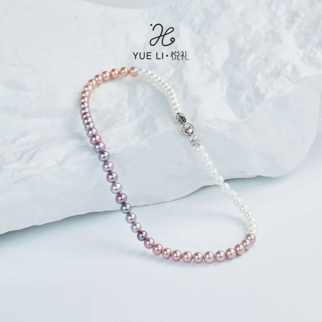 【悦礼】【扶光妖姬】淡水无核渐变炫彩吉尔德6-7mm项链 S925银