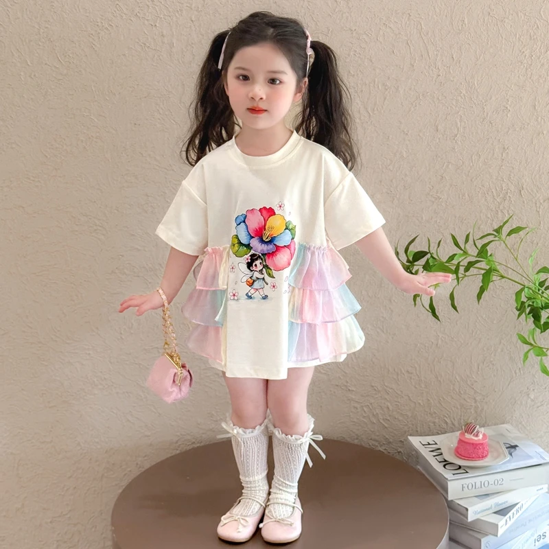 女童夏季T恤裙子2025新款洋气时髦小女孩网红炸街儿童夏款连衣裙