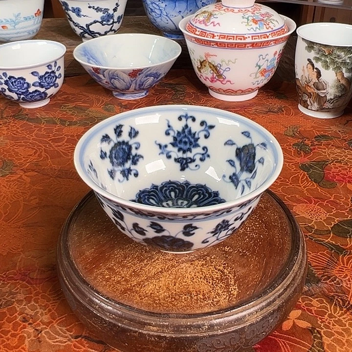 陶杯子元煦窑十二花卉撇口杯