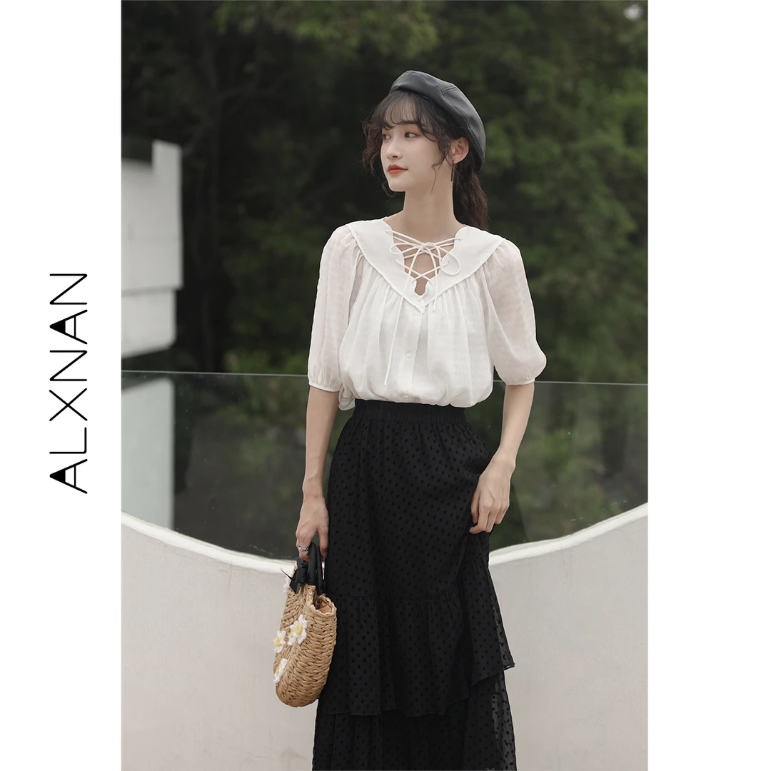 【粉丝福利】【鹿向南】白色衬衫夏女韩版宽松小众中袖上衣LXN11406