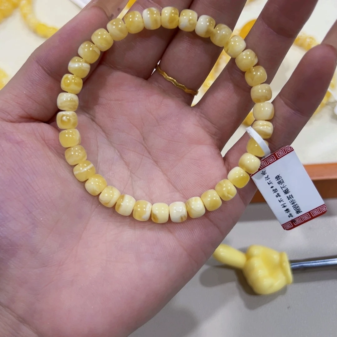 1***3蜜蜡未镶嵌手链6.5m金瓷白溶洞开播漏