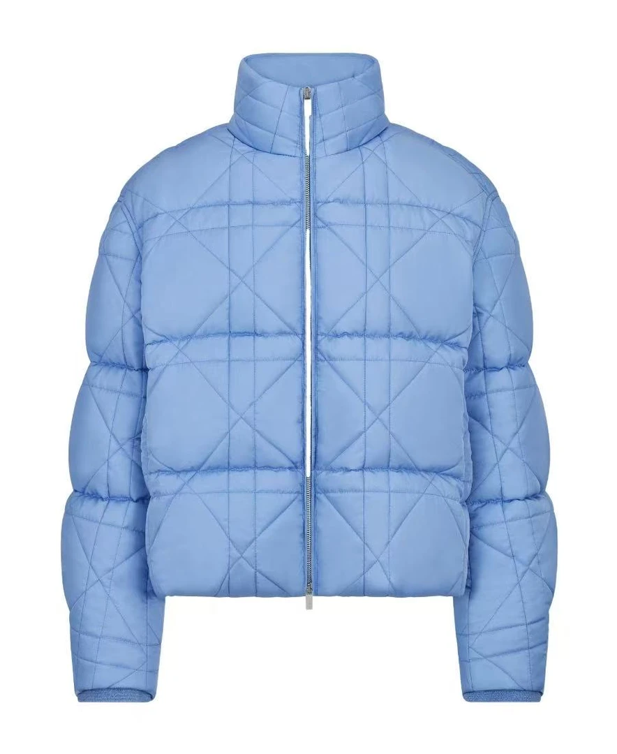 未使用 DIOR/迪奥 纯色宽松格纹拉链高领长袖棉服外套
