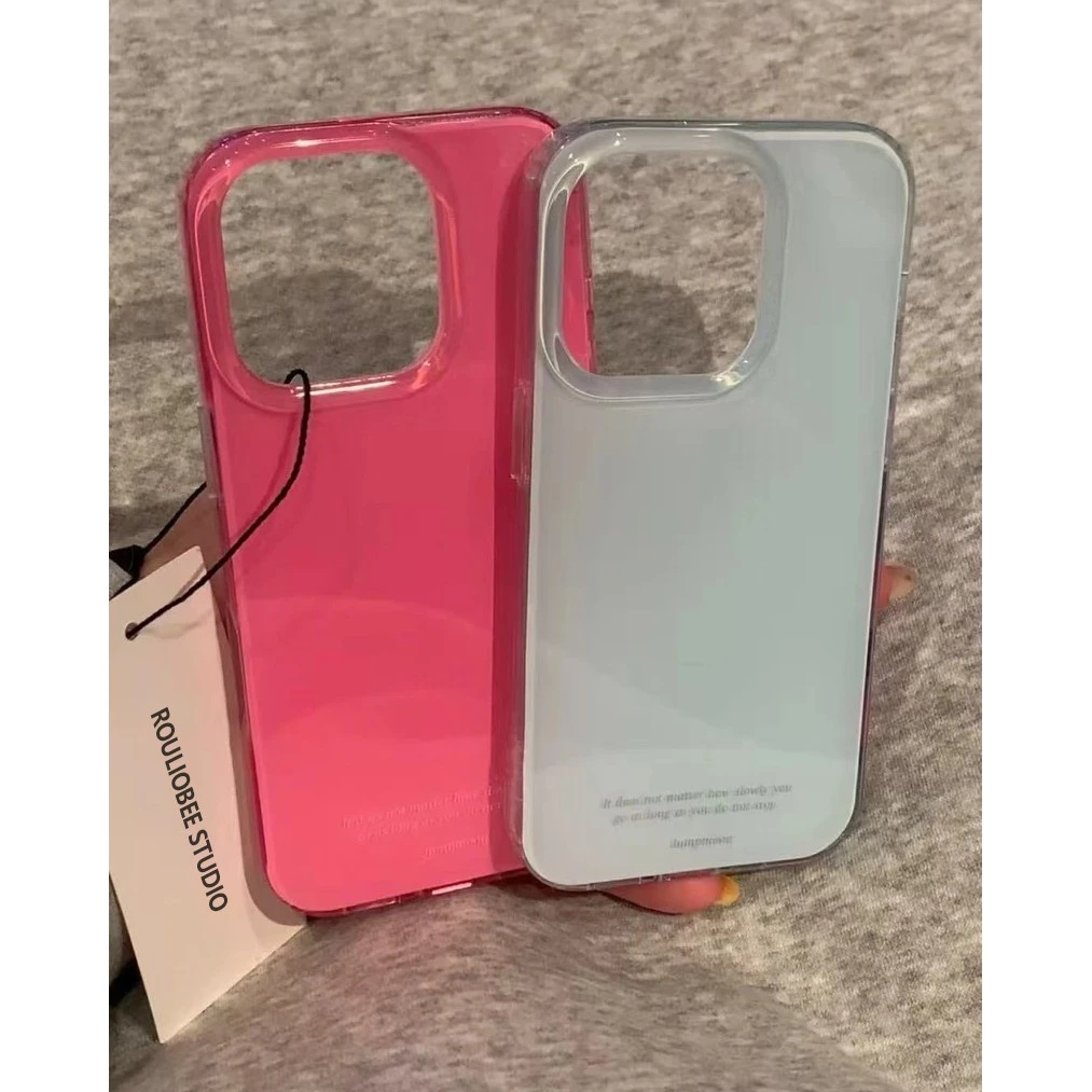 BANCA简约ins纯色蔷薇粉奶蓝色适用苹果17手机壳vivo华为oppo小米