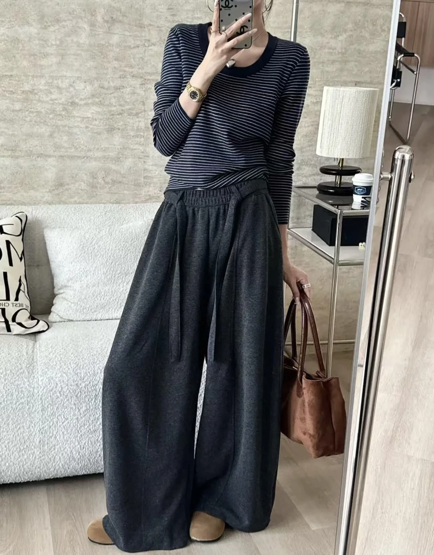 秋季新款韩系时尚百搭显瘦气质高腰宽松休闲阔腿裤女韩版