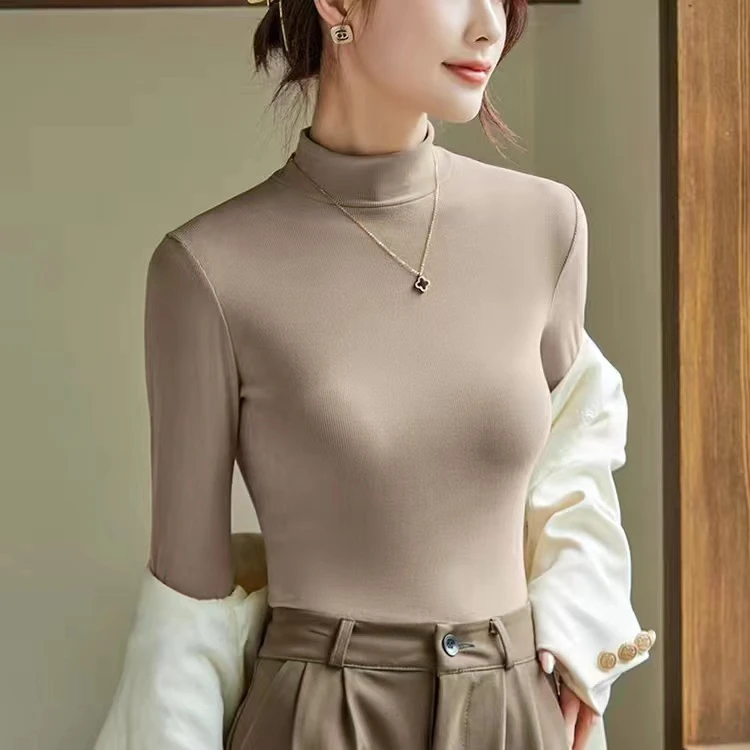 女士打底衫德荣阳离子面料细腻柔软有弹力中领上衣秋冬款秋衣单件