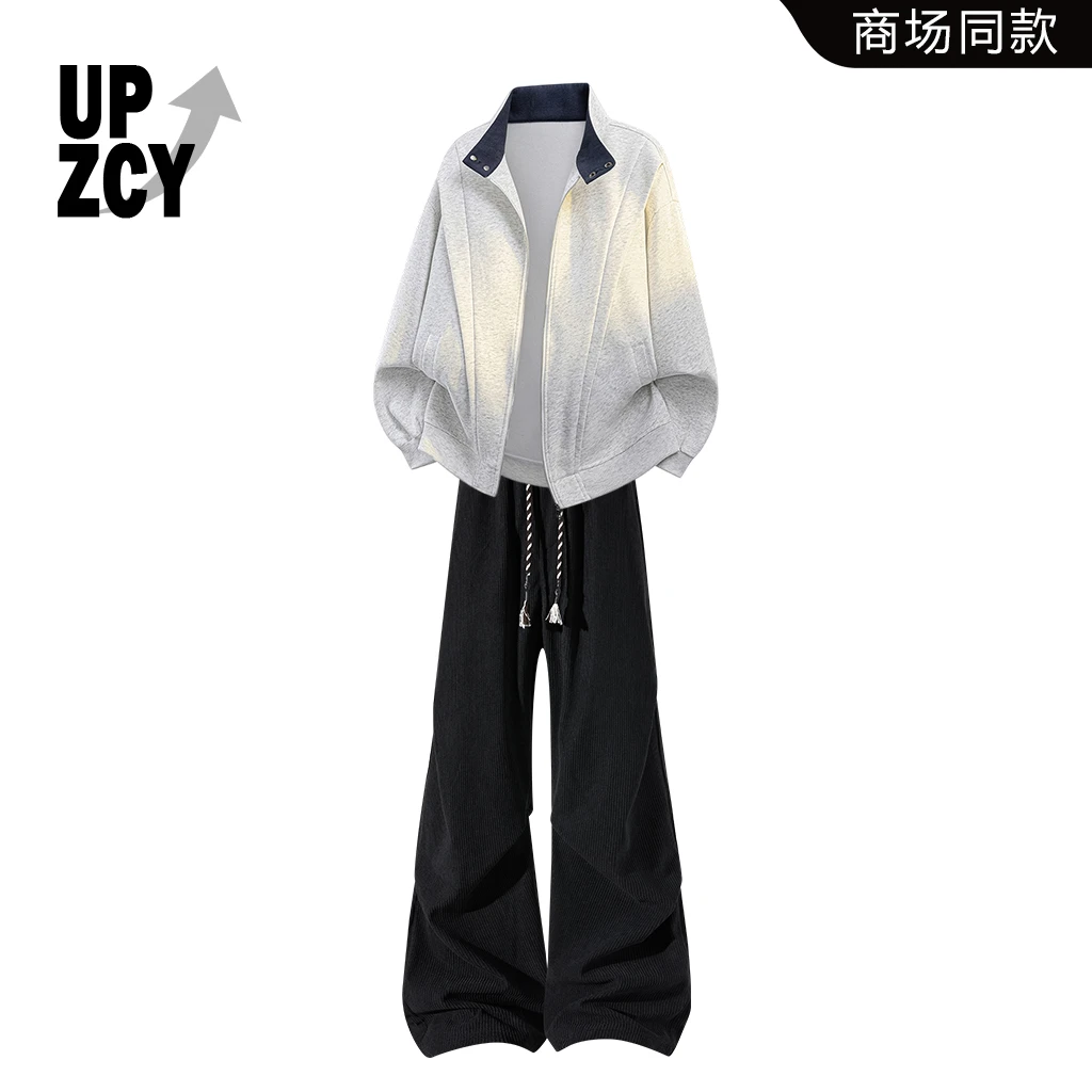 UPZCY美式休闲轻奢潮流卫衣男冬季套装宽松百搭牛仔裤两件套男装