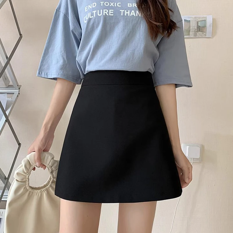 韩版百搭短裙女大码胖mm夏季薄款舒适高腰显瘦A字半身裙西装裙子