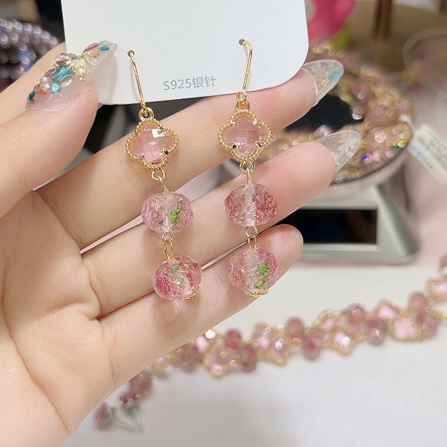 非金属珐琅耳饰 917粉色玫瑰耳环