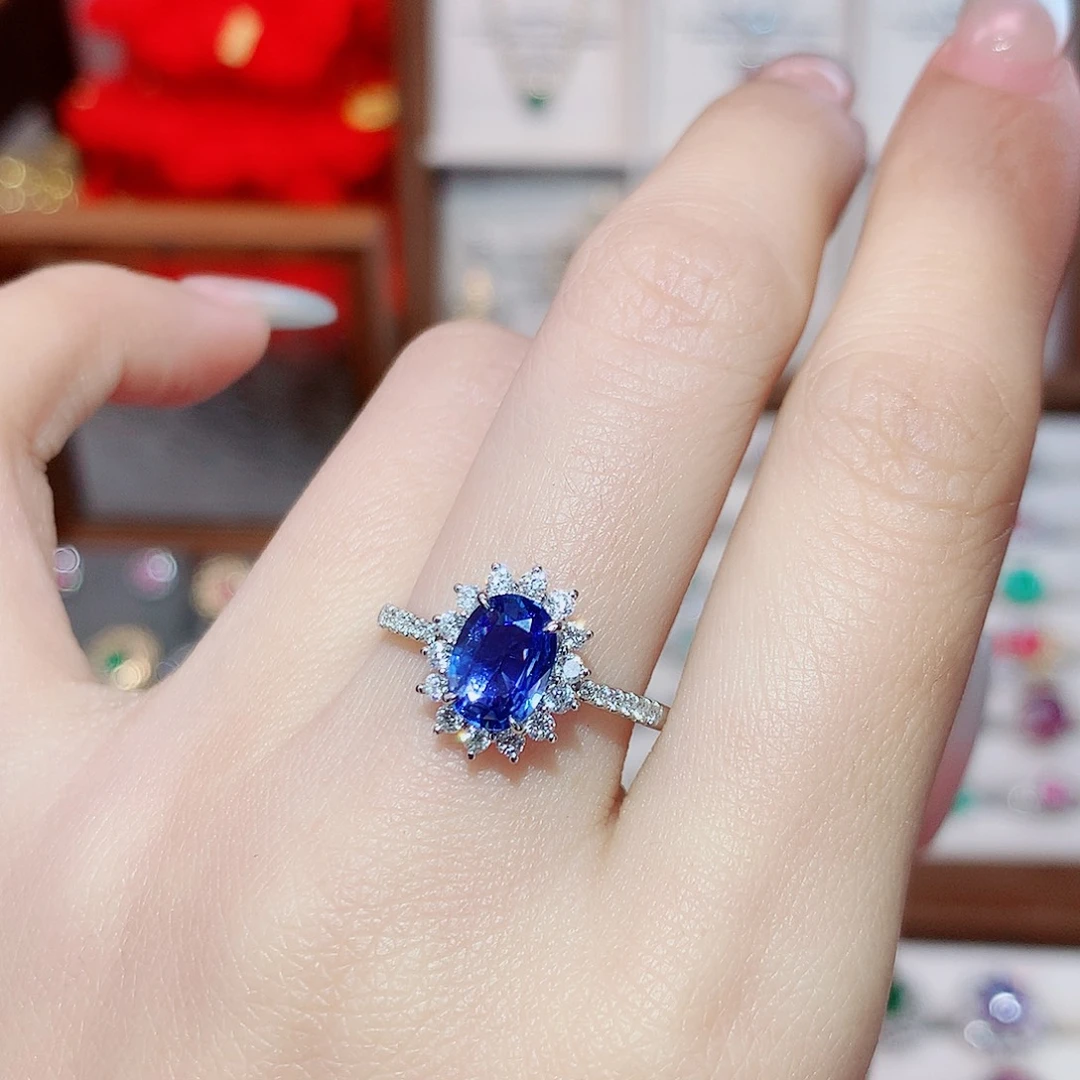 戒指蓝宝石18K金镶嵌1.12ct/天然宝石/七天无理由