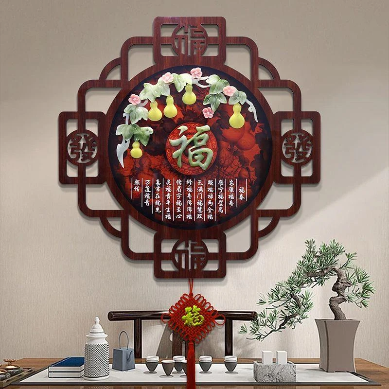 菱形装饰新中式挂画玄关装饰画新款家庭客厅餐厅过道走廊玉雕挂件