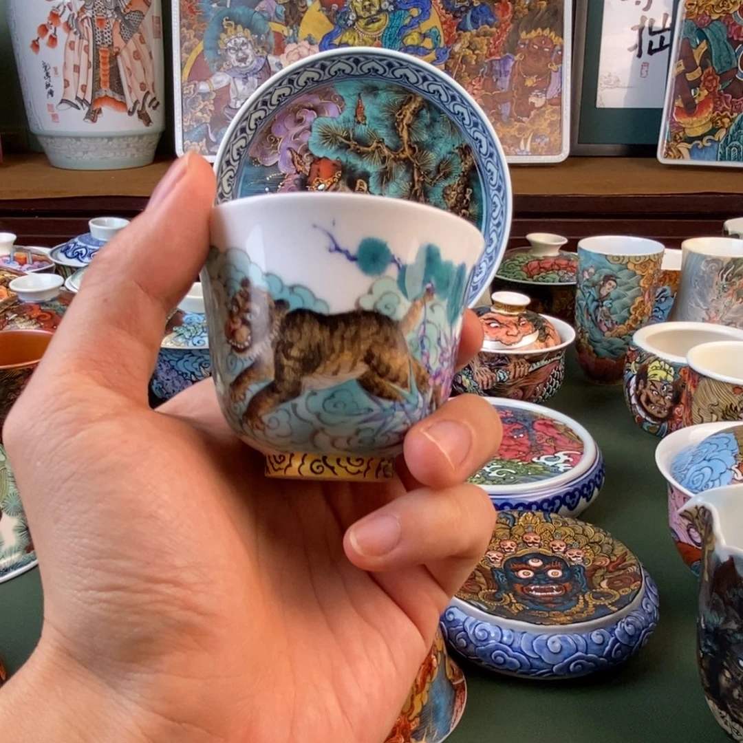 手工手绘松竹梅小老虎杯