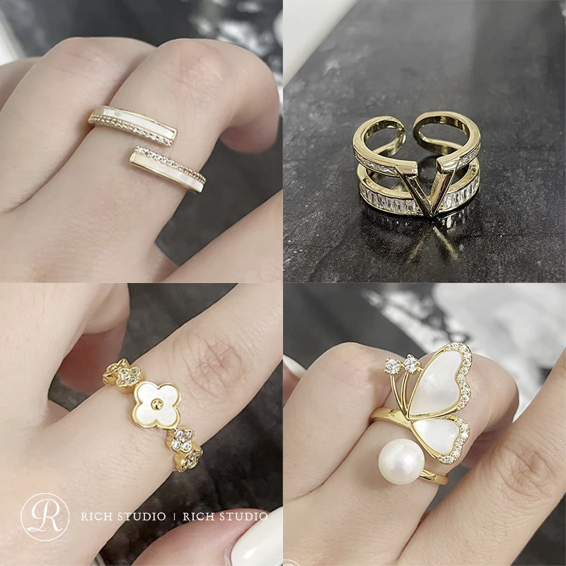 铜合金戒指 日韩ins风小众个性可调节指环 精致轻奢百搭开口戒指