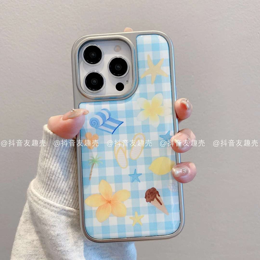 适用于苹果16新款华为荣耀小米大孔滴胶手机壳夏日沙滩创意可爱潮