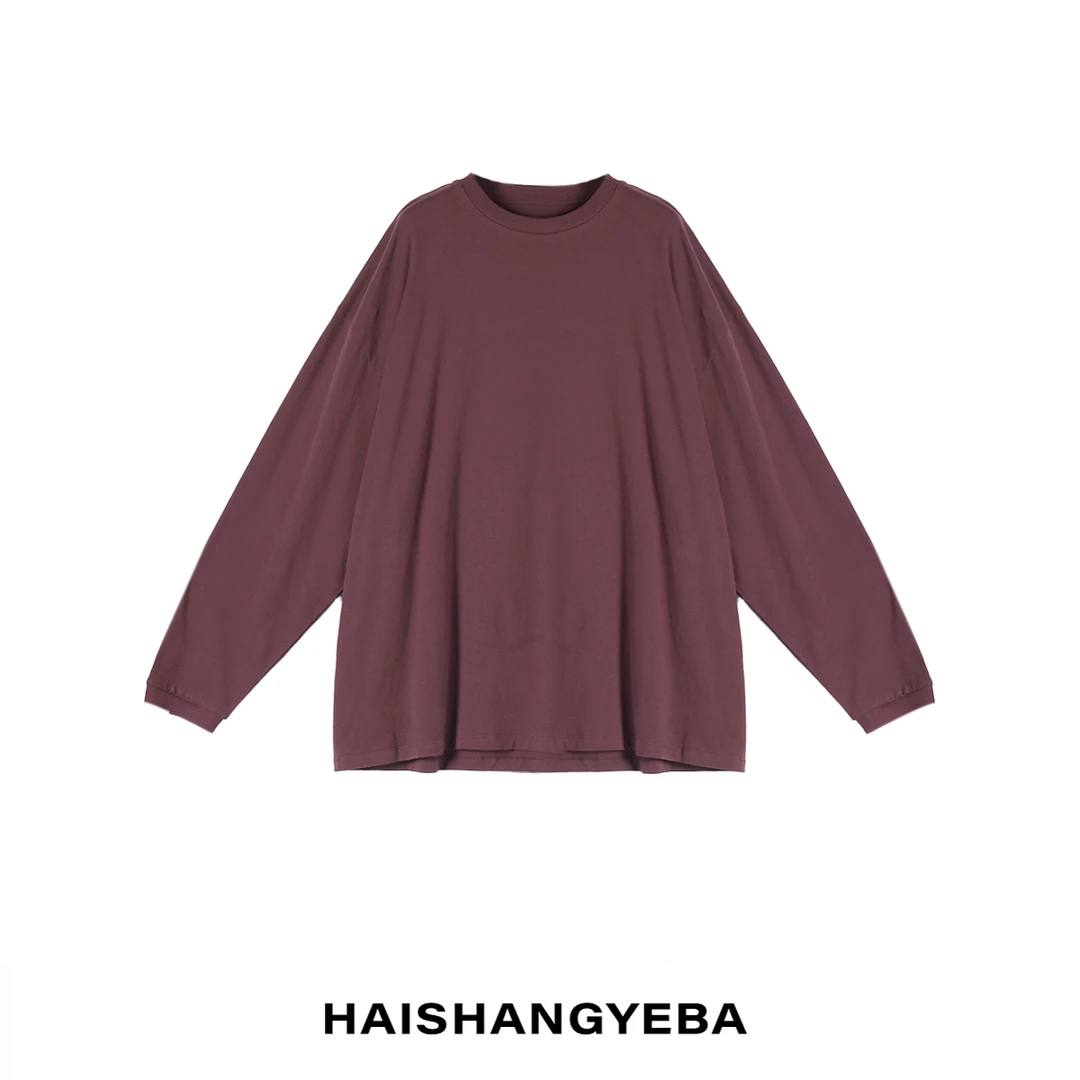 【海上叶爸】新款2025春秋百搭棉圆领宽松磨毛纯色简约休闲T恤