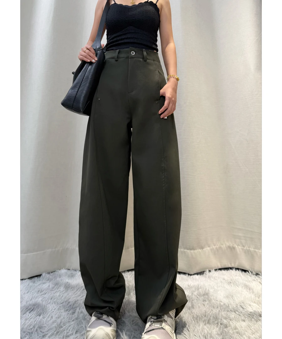 美式直筒休闲裤2025早秋新款柳丁设计感显瘦弯刀工装裤h