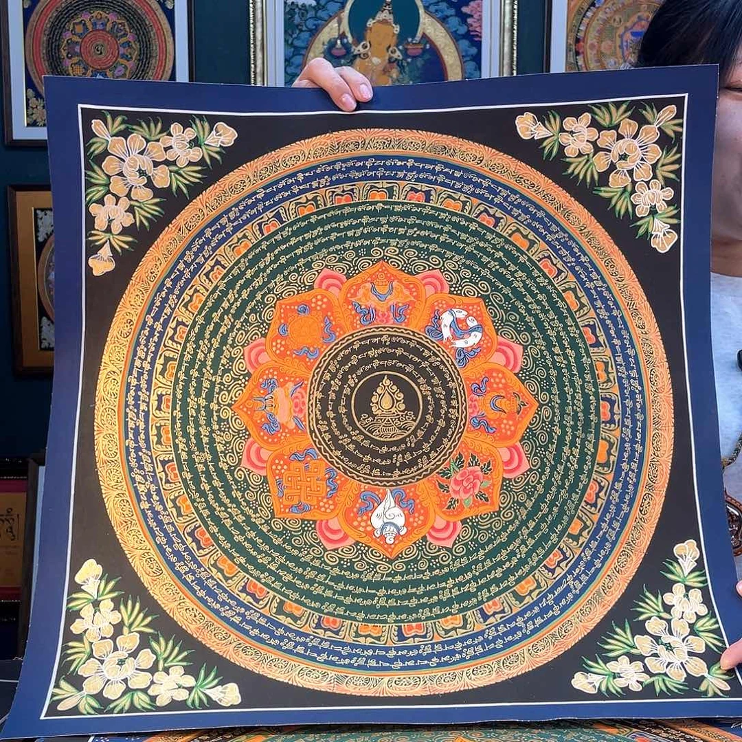 卷轴画手绘唐卡 50厘米六字