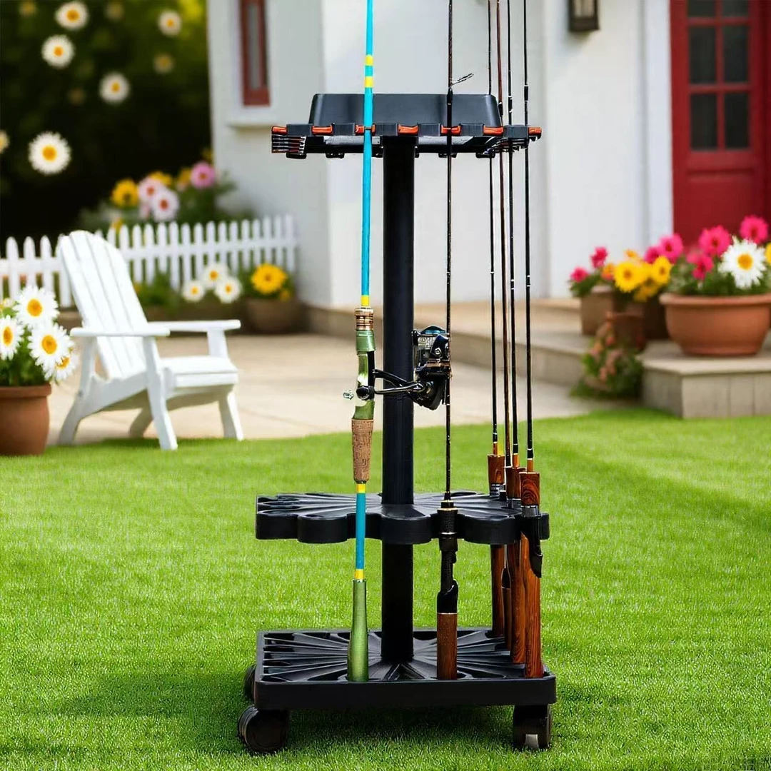 新款落地旋转鱼竿架路亚竿架免打孔鱼竿摆放支架收纳架家用展示架