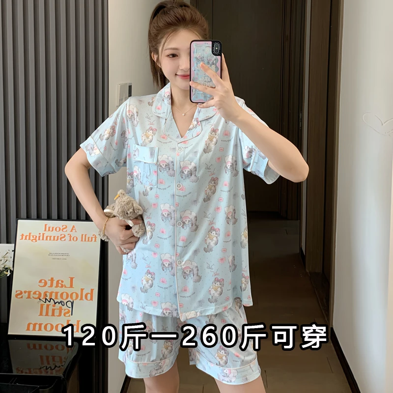 冰丝睡衣女大码胖mm宽松套装夏季爆款2025新款胖女孩家居服可外穿