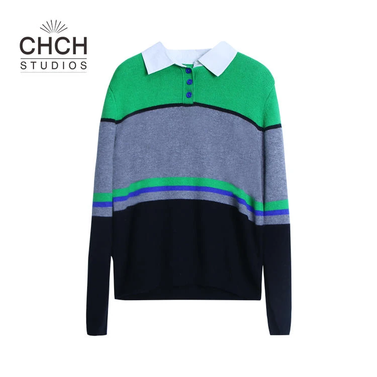 RAQZZ08083秋冬新款时尚翻领条纹针织衫男女同款毛衣