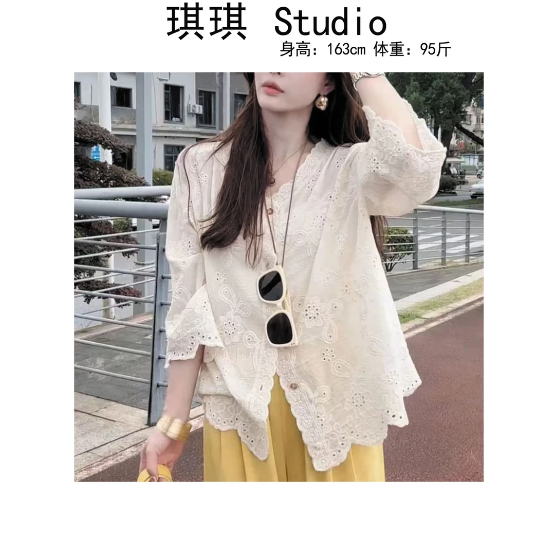 《琪琪家》夏季新款轻奢高级感镂空花边气质时尚显瘦减龄开衫-CS