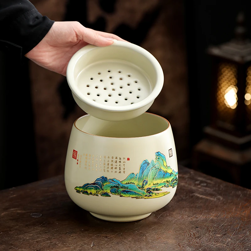 汝窑陶瓷简约家用复古水盂茶洗建水茶水缸茶桶功夫茶渣缸功夫茶盂