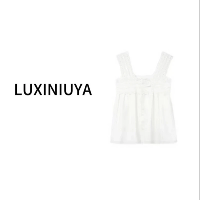 【LUXINIUYA】 100亚麻方领甜美减龄吊带背心  露茜妞吖#CX1412