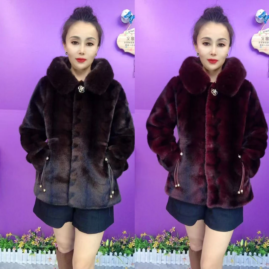 程连帽毛领加厚中长款妈妈冬季保暖外套新中式风格