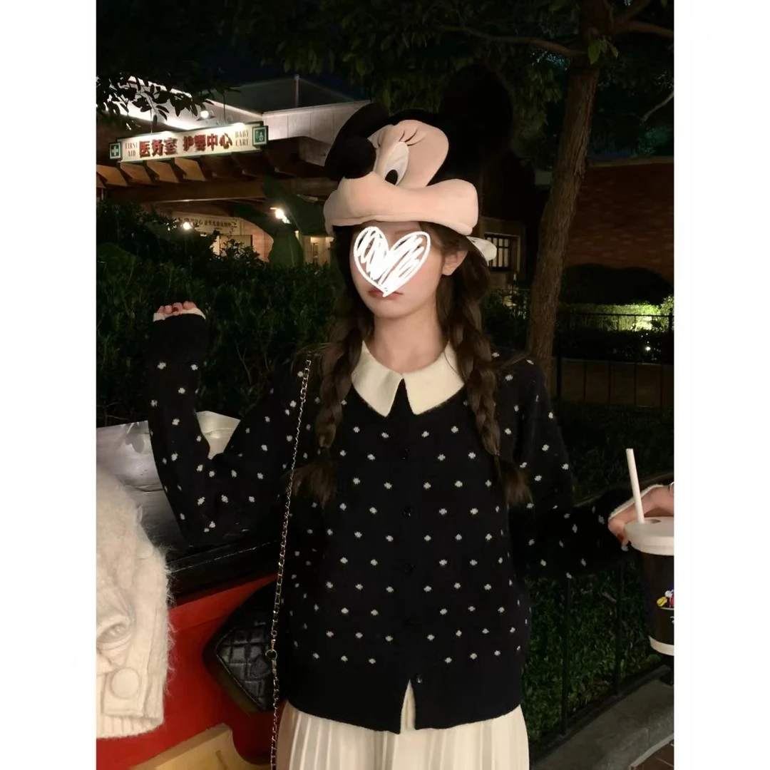 秋季新款韩式波点女毛针织衫减龄开衫假两件上衣 #C1136