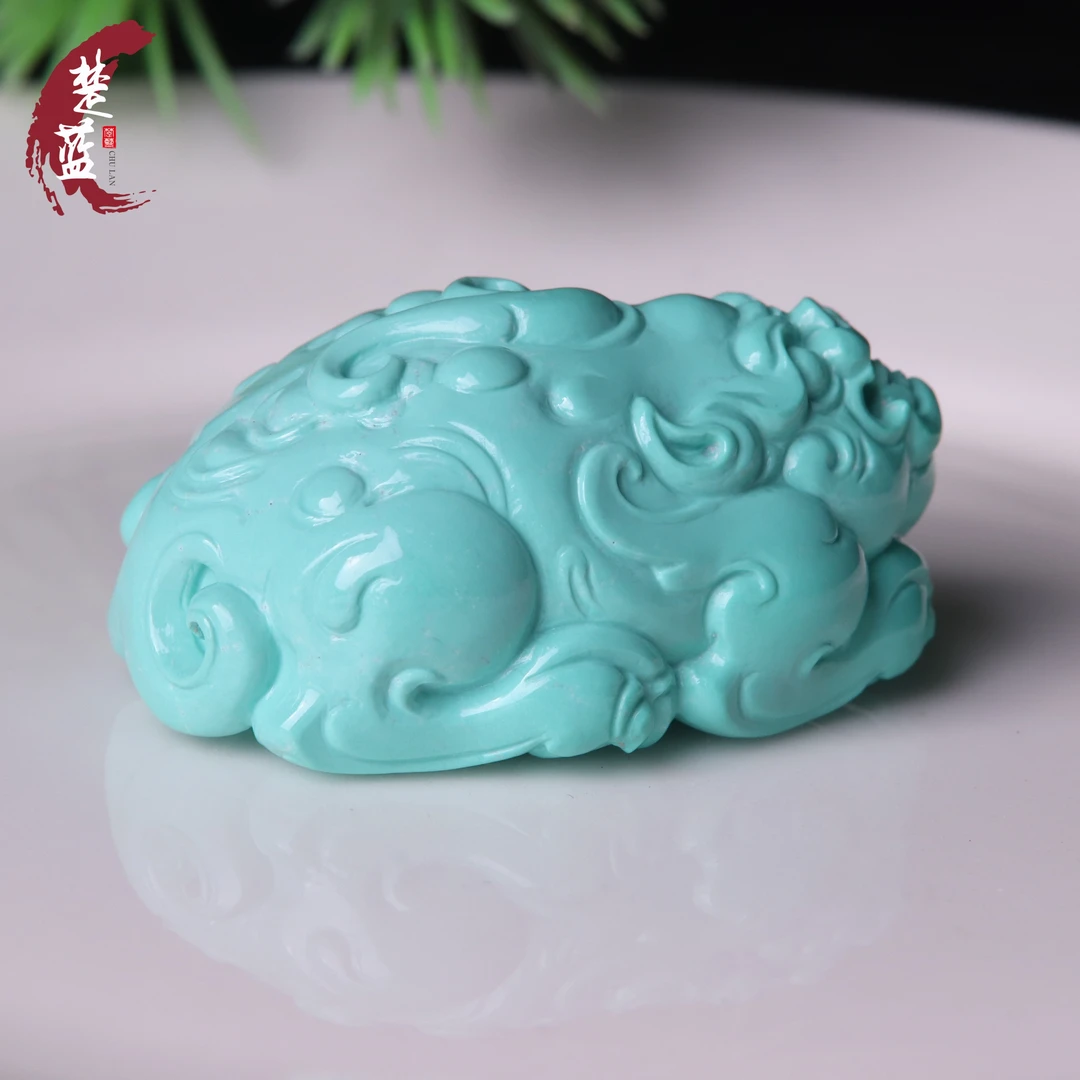 绿松石天然原矿高瓷精品貔貅大吊坠精工雕刻饱满圆润