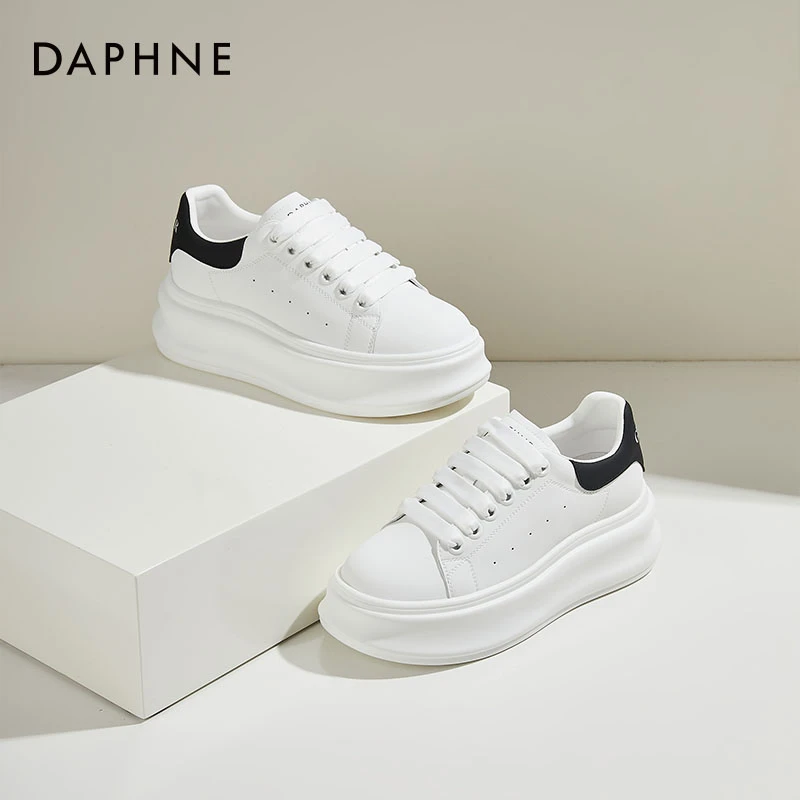 达芙妮厚底小白鞋女鞋2025春季新款单鞋增高板鞋休闲运动松糕鞋子