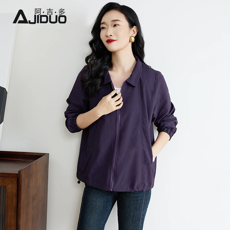 阿吉多长袖外套女早秋新款女装大码宽松高级气质花瓣领上衣A21152