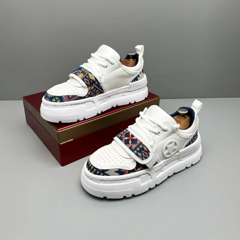 法莎尼亚男款秋民族风刺绣板鞋魔法贴低帮厚底休闲流透气百搭男鞋