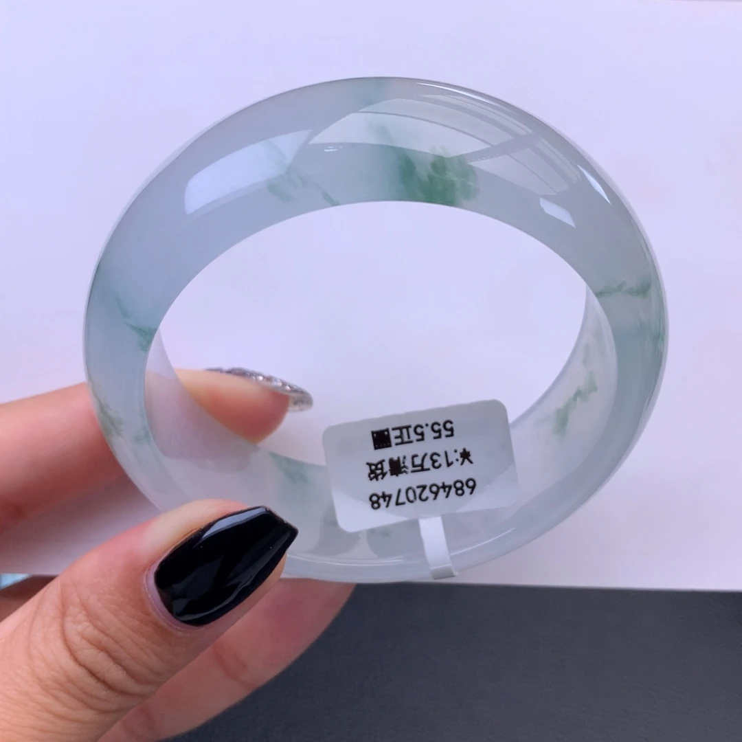 未镶嵌手镯翡翠回流）白冰绿花宽轮胎手镯
