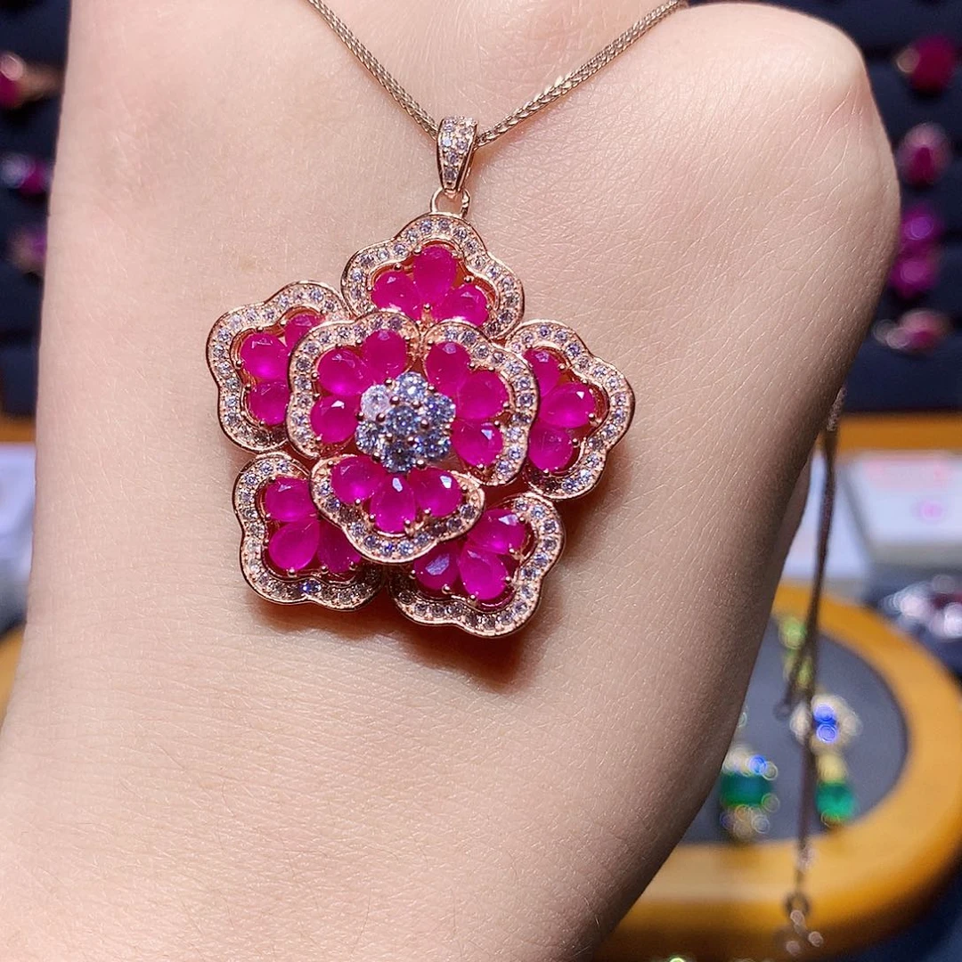 红宝石吊坠(赠链)银S925镶嵌