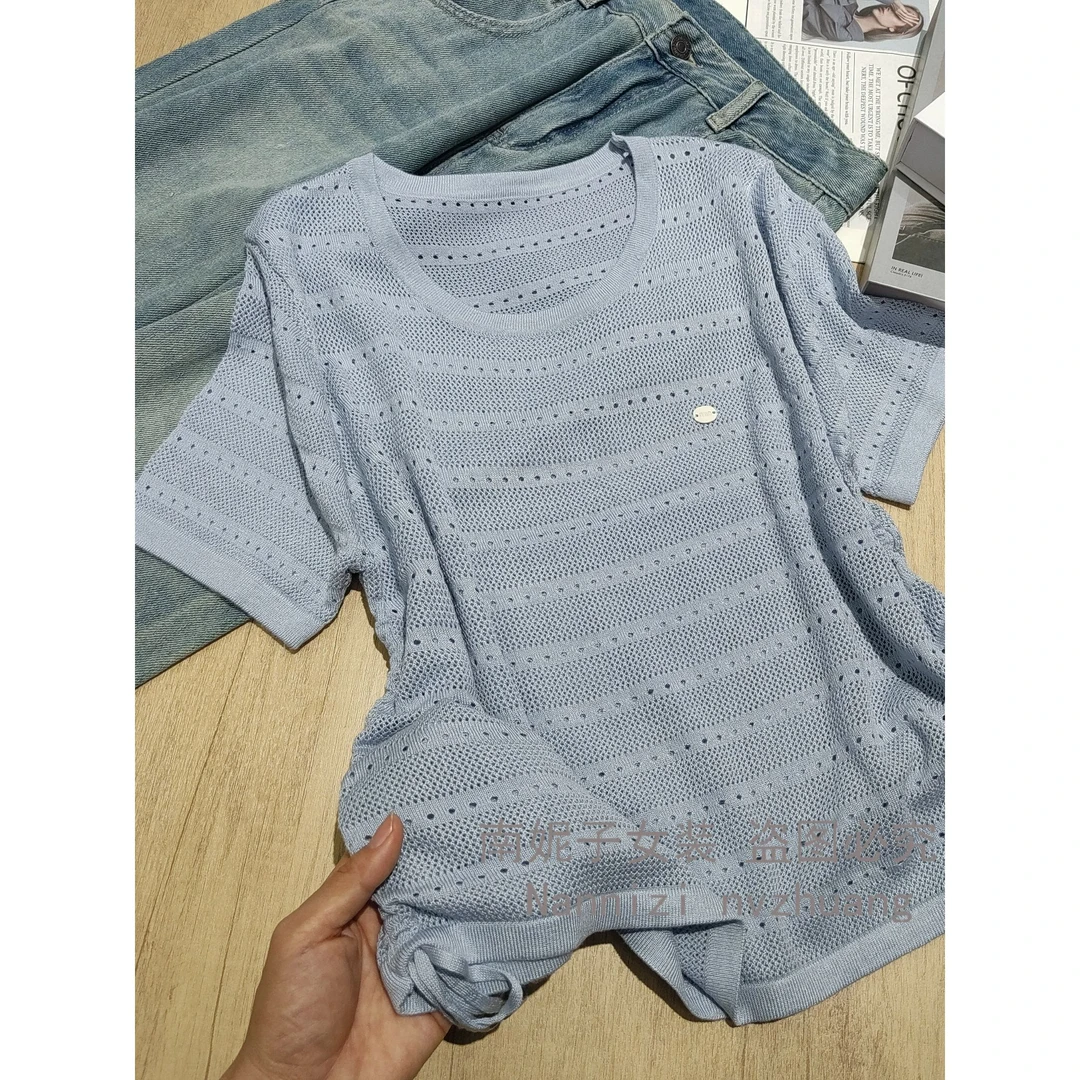 南妮子女装短袖女款爆款2025新款圆领休闲简约韩版针织衫XM5095