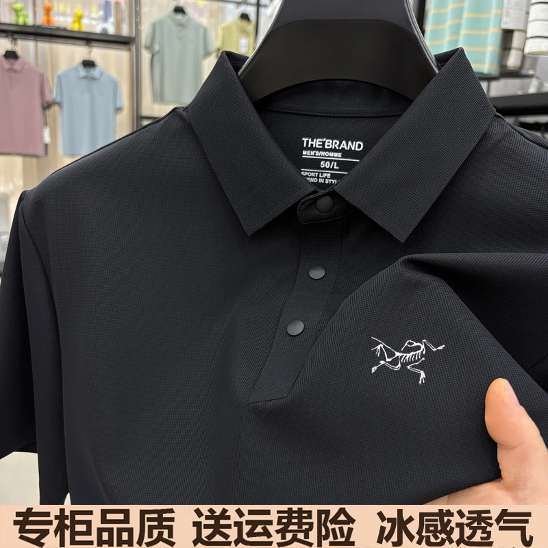正品始祖刺绣鸟男士短袖polo衫夏季高端冰丝翻领商务休闲半袖t恤