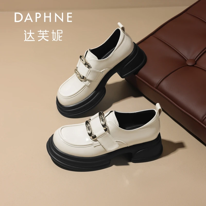 Daphne/达芙妮厚底时尚乐福鞋女英伦风百搭小皮鞋方头深口单鞋