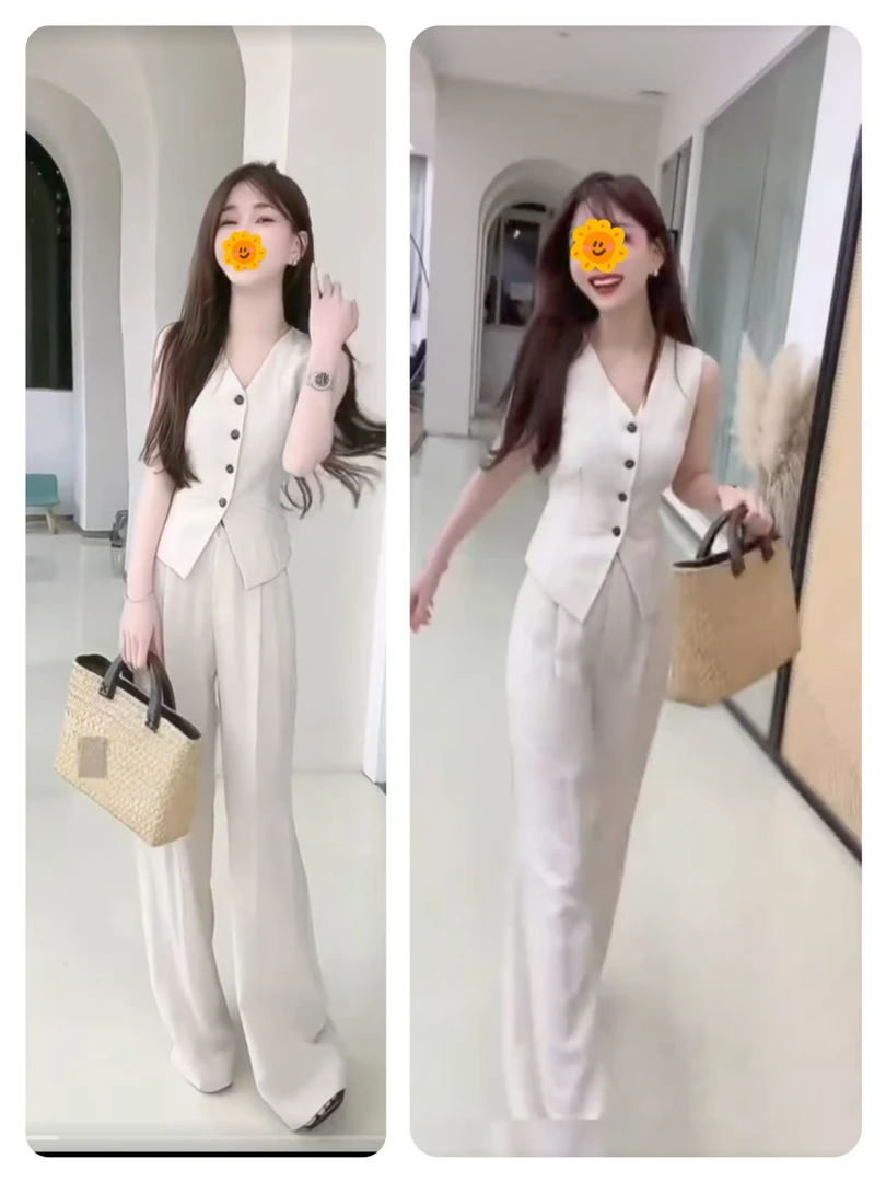 老钱风亚麻套装女夏2025新款薄款气质马甲阔腿裤两件套