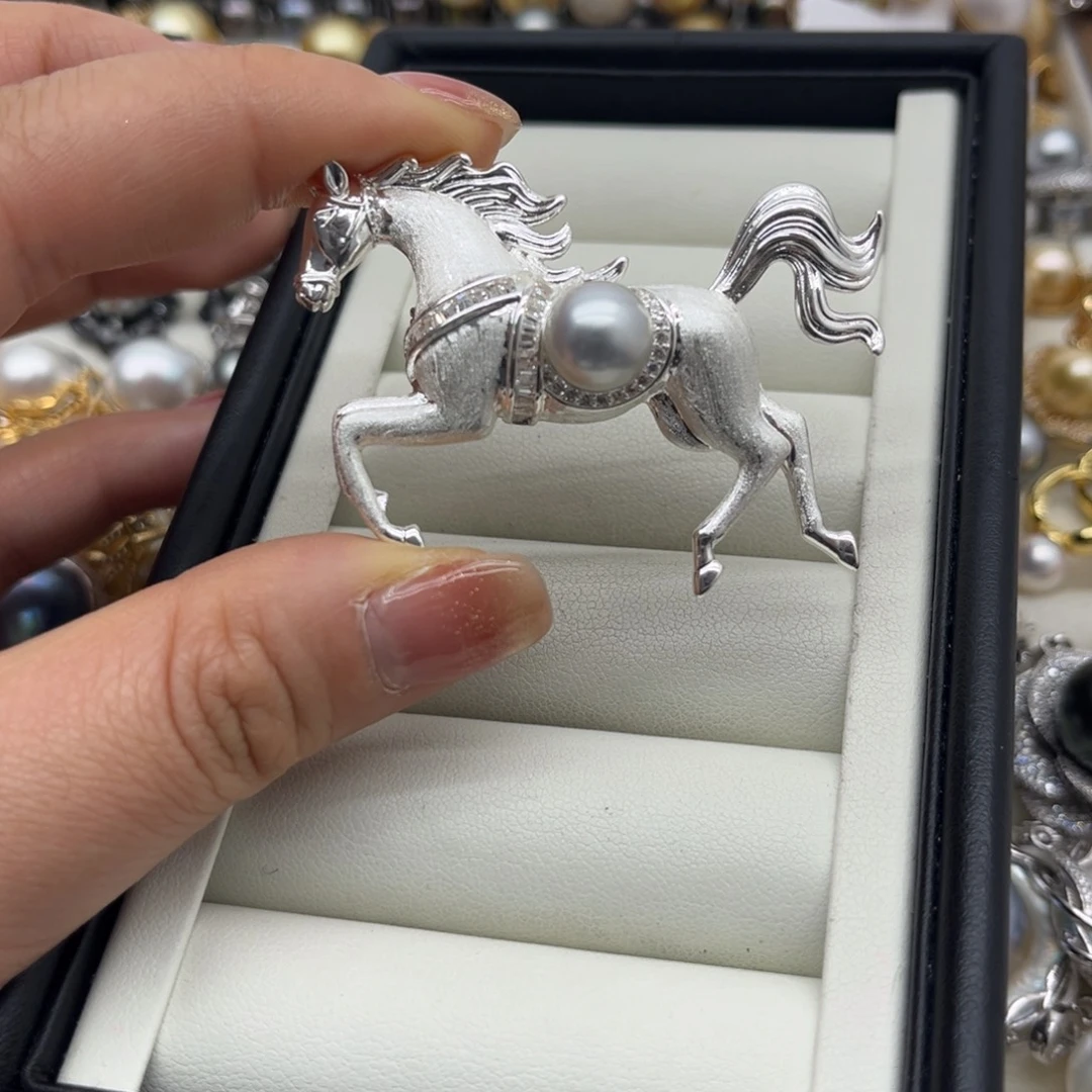 海水珍珠胸针合金